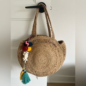Zara Round Straw Tote with Colorful Tassels